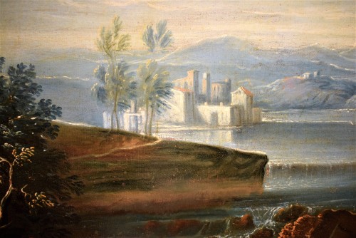 Paysage Lacustre avec ruines et personnages - École vénitienne du XVIIIe - Louis XVI